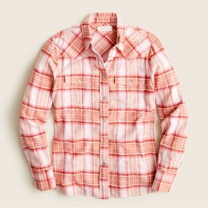 J.Crew Slim-fit western shirt in blush tartan flannel. Size 6.